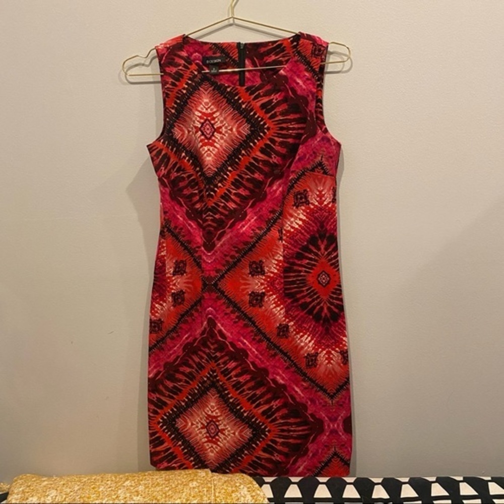 B Designs professional‎ event dress sleeveless zip back boho pattern pink red
